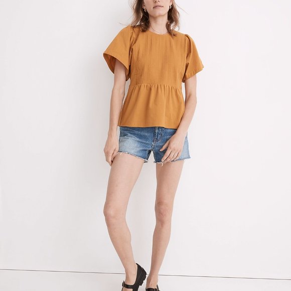 Madewell Pleated Flutter-Sleeve Top peplum hem gold NWT Medium - Picture 4 of 4